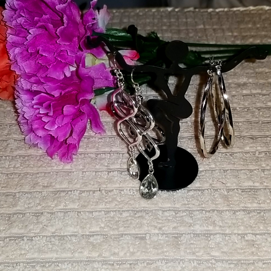 Set Of 2 Silvertone Earrings